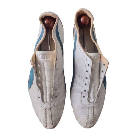Vintage 70s Puma Tornado Track Spikes - Blue/White - Size 10 w/ Original Spikes